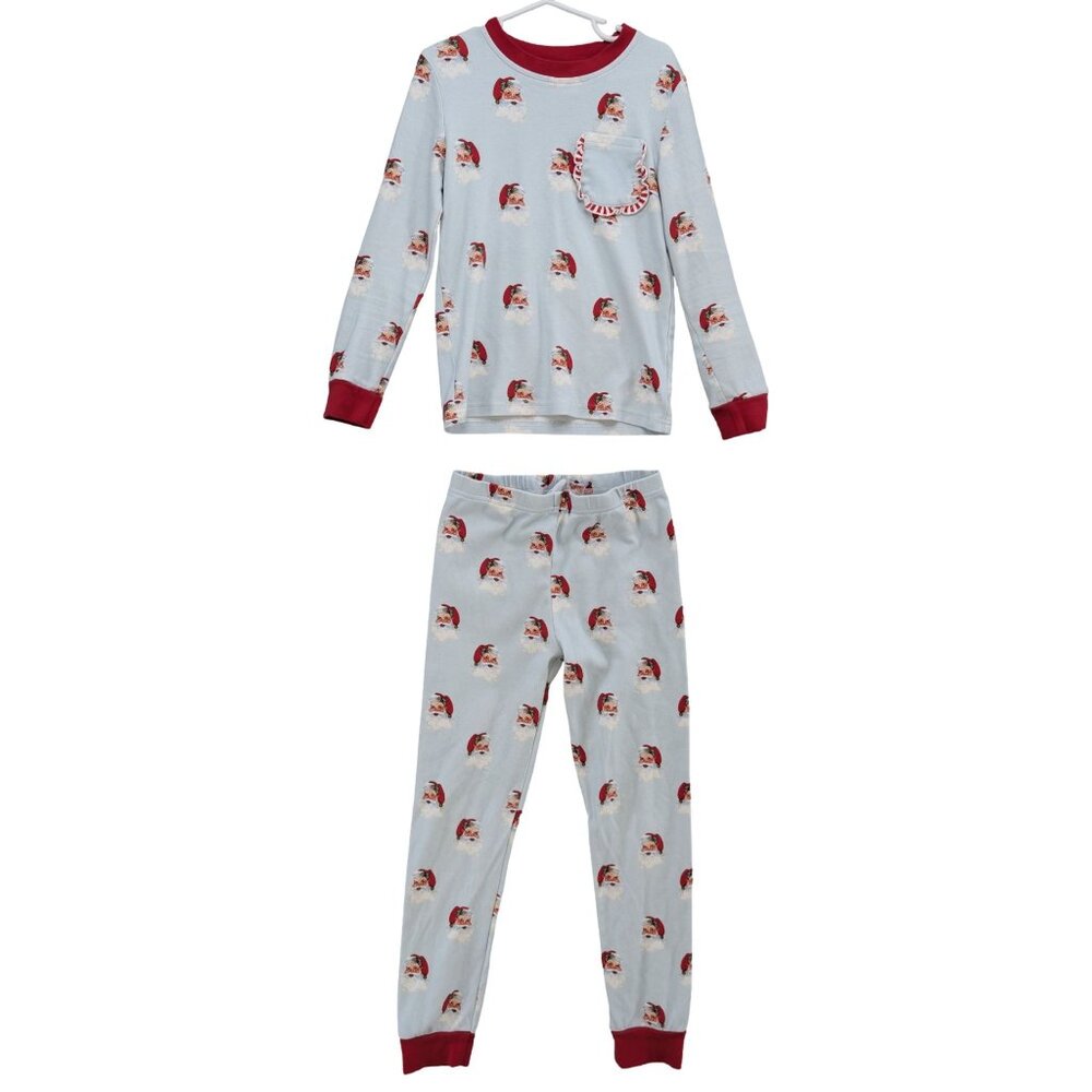 Posh Pickle Santa Christmas Pajamas Girls Blue Red 2 Piece Long Sleeve Size 8